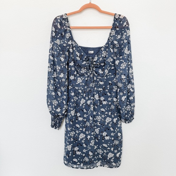 Hollister Dresses & Skirts - Hollister Womens Dress‎ Size M Blue Floral Smocked Long Sleeve Cottagecore Boho